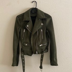 NWOT Army Green Suede Zara Moto Jacket